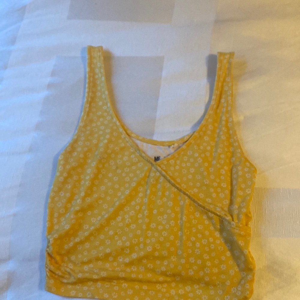 Yellow cropped tank with white flowers